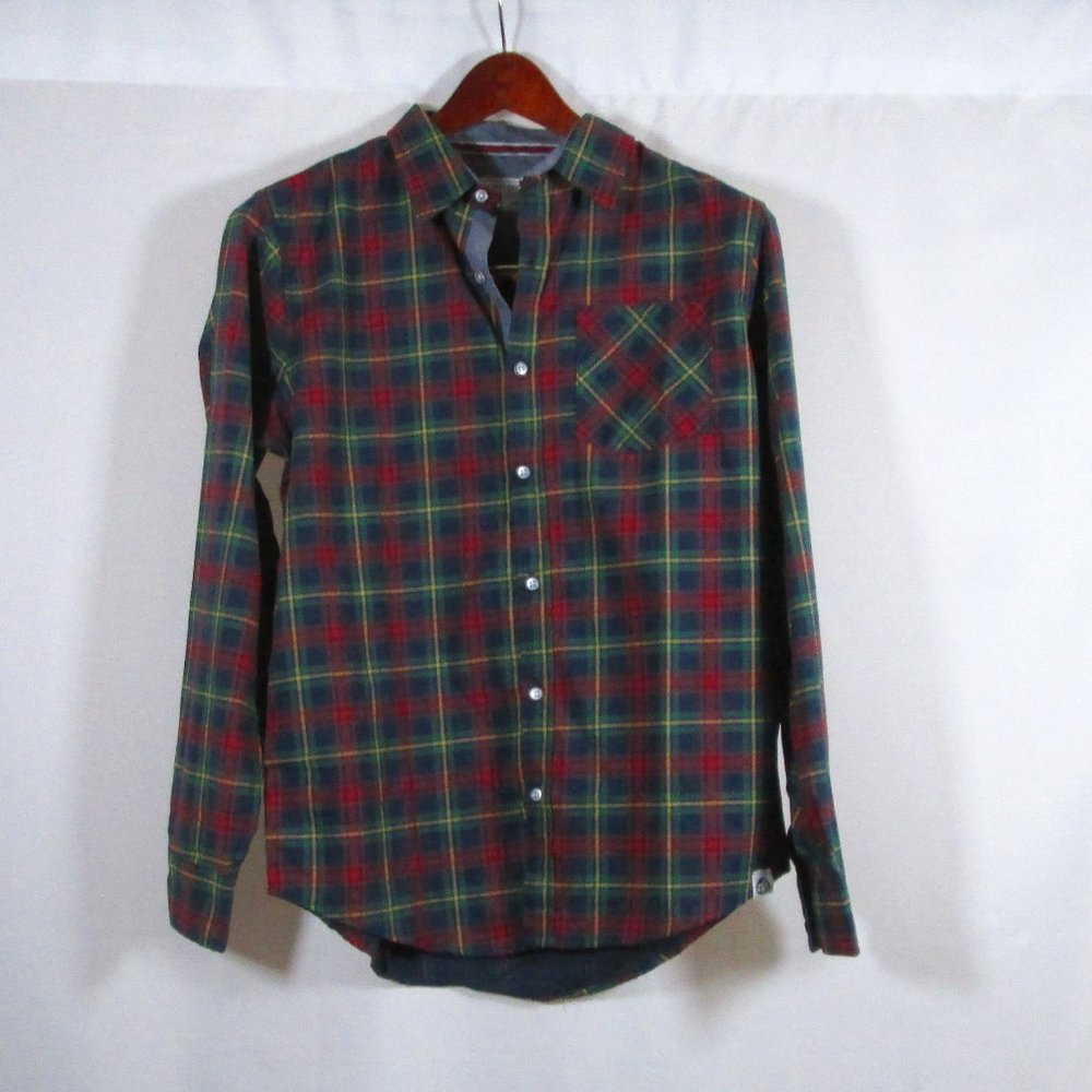 Free Planet Boys Red Green Blue Yellow Plaid Button Down Shirt Size 14/1…